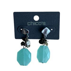 Chico's Dusya Linear Aqua Turquoise Dangling Earrings, New with Tags